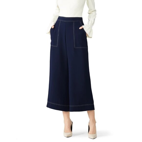 Trina Turk Pants - Trina Turk Size L Navy Blue w White Stitching Just Arrived Wide Leg Crop Pants